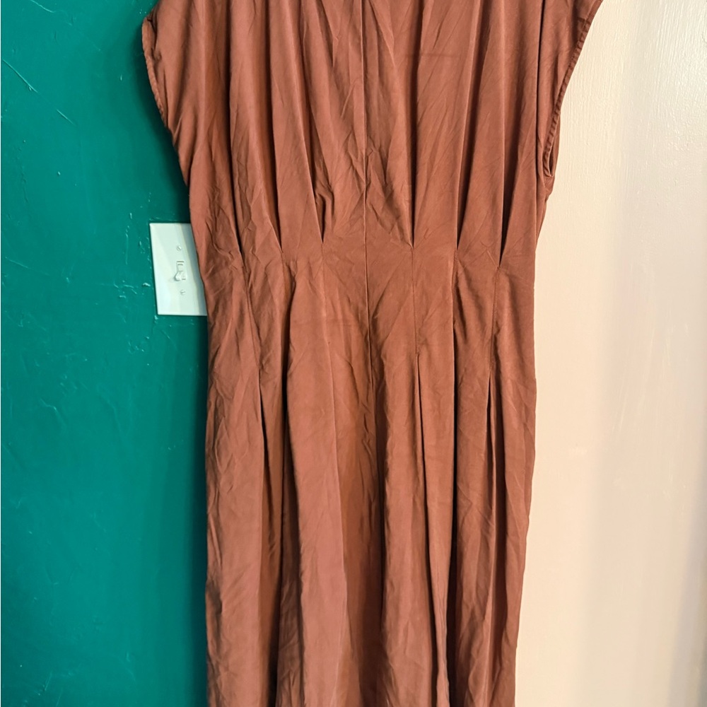Nordstrom Brown Pleated Midi Sundress